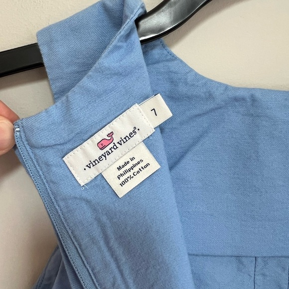 Vineyard Vines Girls Sleeveless Light Blue Dress Navy Ric Rac Detail, size 7 - Picture 4 of 7